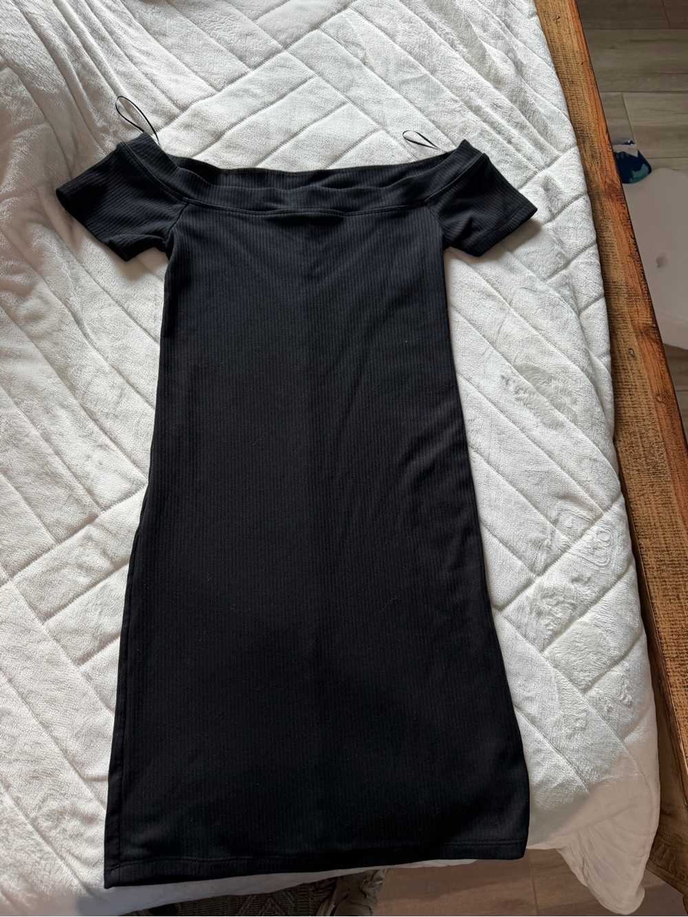 Old Navy off shoulder Black Ribbed Bodycon Dress - Picture 2 of 5